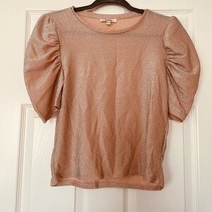 Coton Shimmering Puff Sleeve Cocktail Party Champagne Blouse